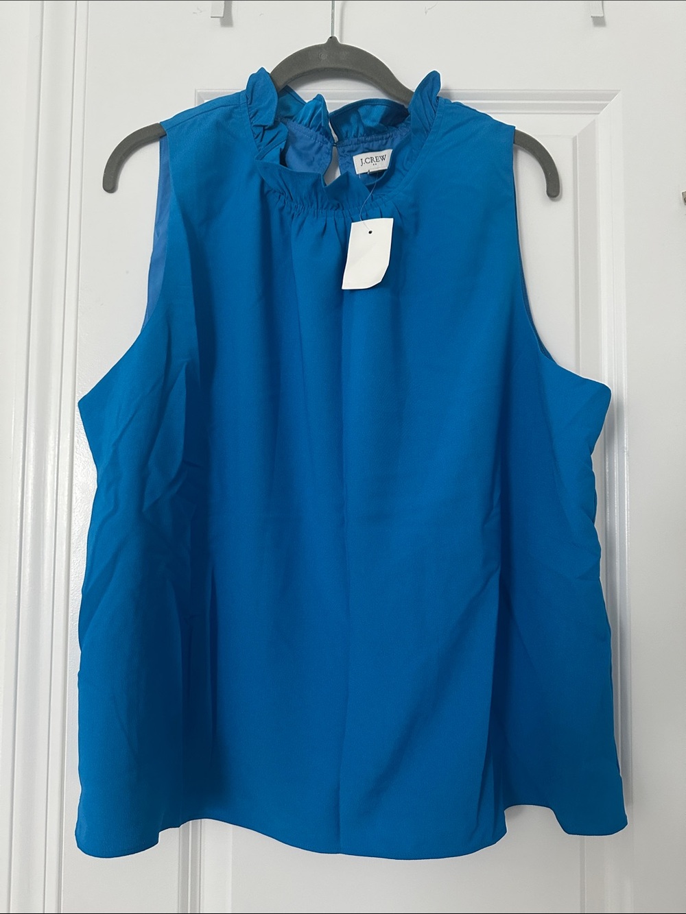 J. Crew Ruffle-Neck Sleeveless Tank in Vivid Blue
